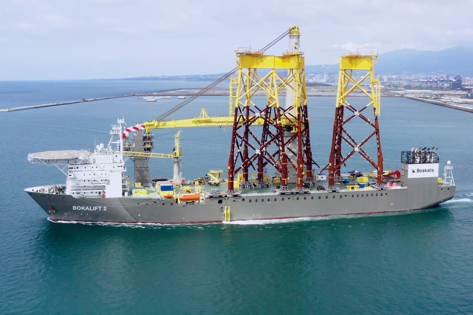 Bokalift 2 loaded with three jackets for the Changfang & Xidao wind farm