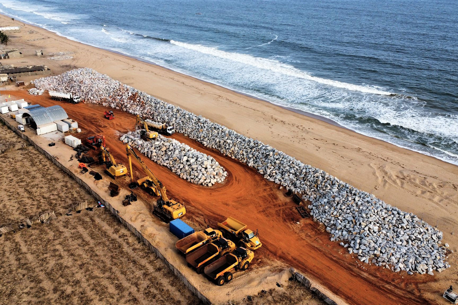 A stockpile of rock on the beach in Togo