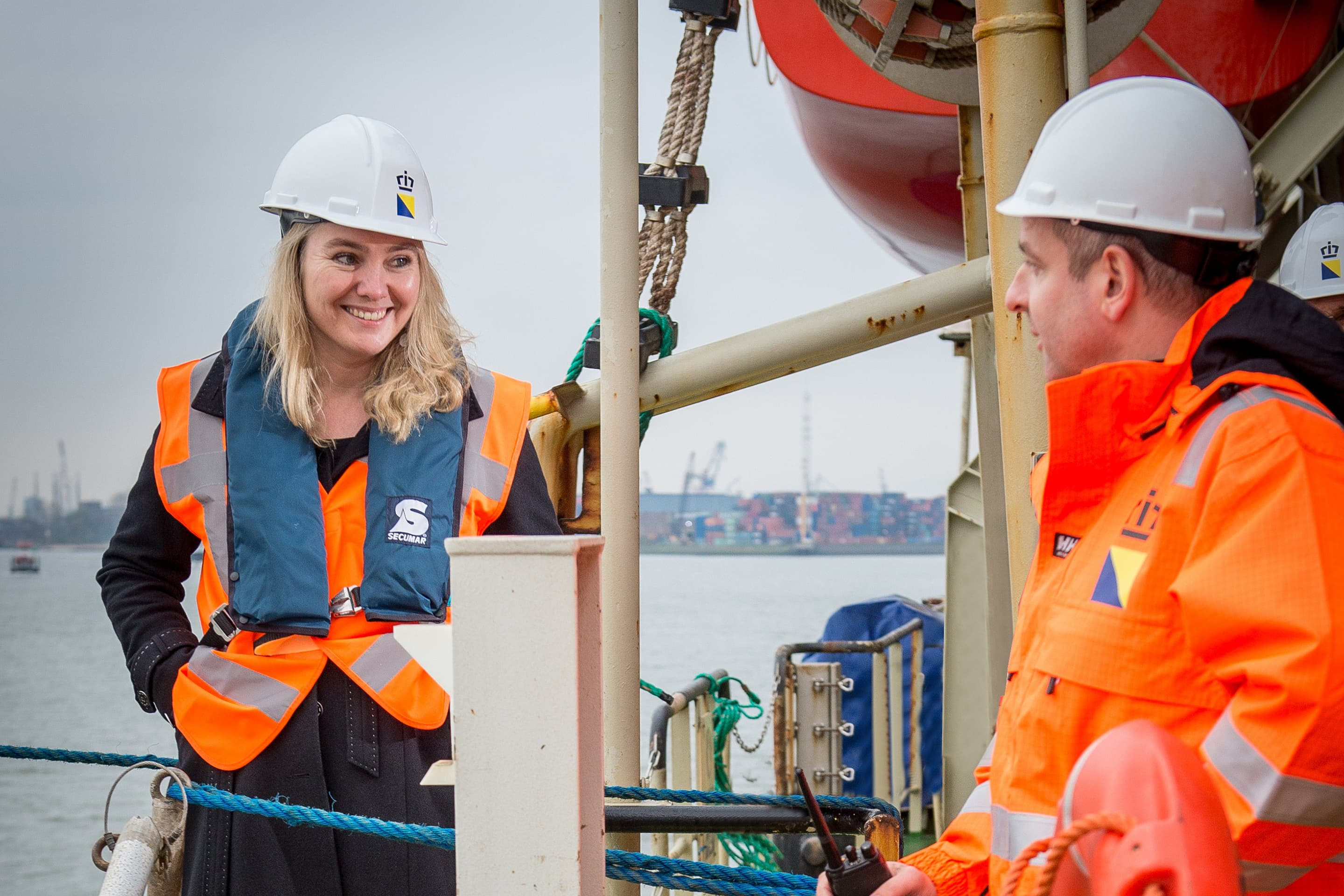 Minister Schultz van Haegen is visiting a Boskalis trailing suction hopper dredger in 2013