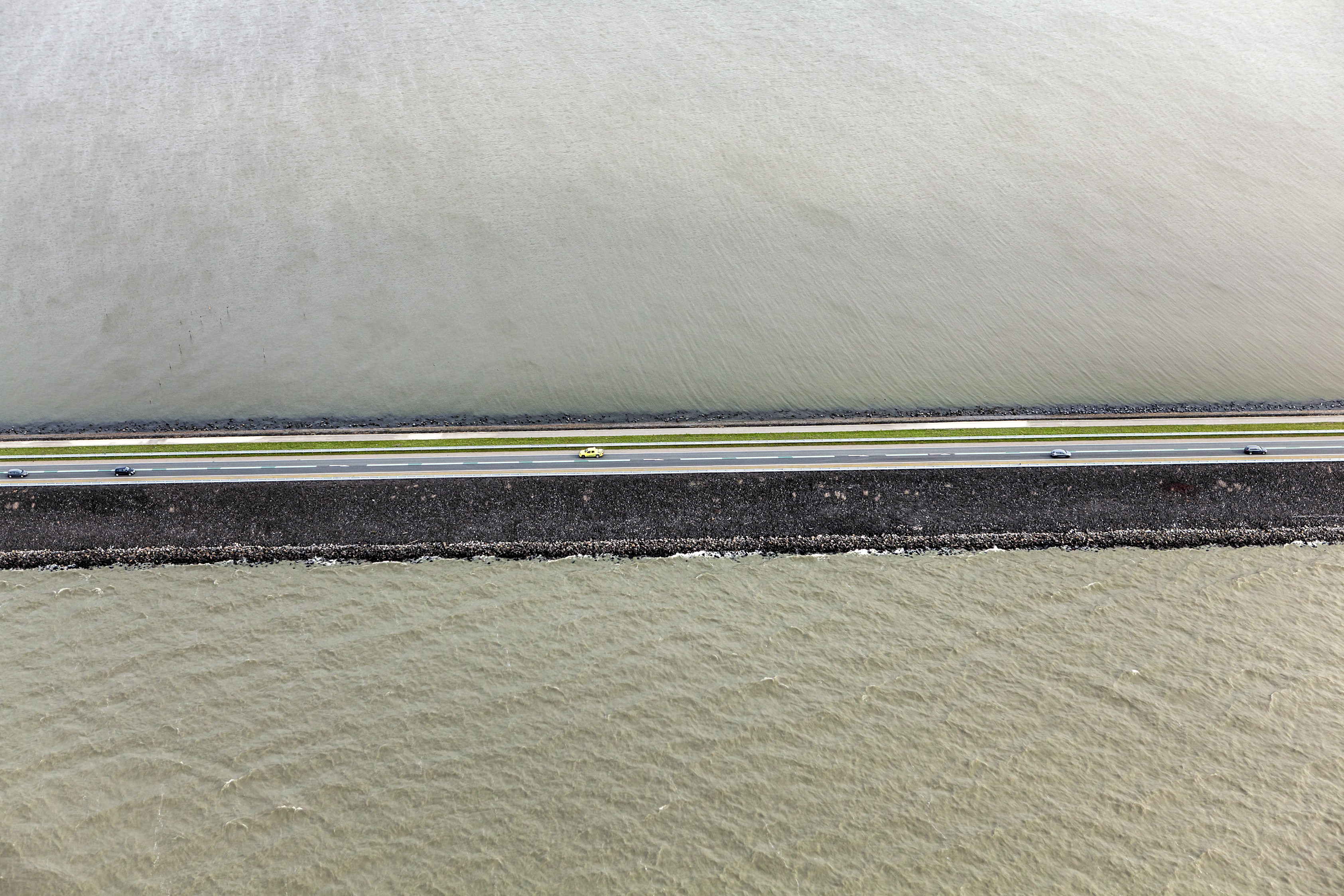 A stretch of the Houtrib dike that divides the Markermeer and IJsselmeer lakes